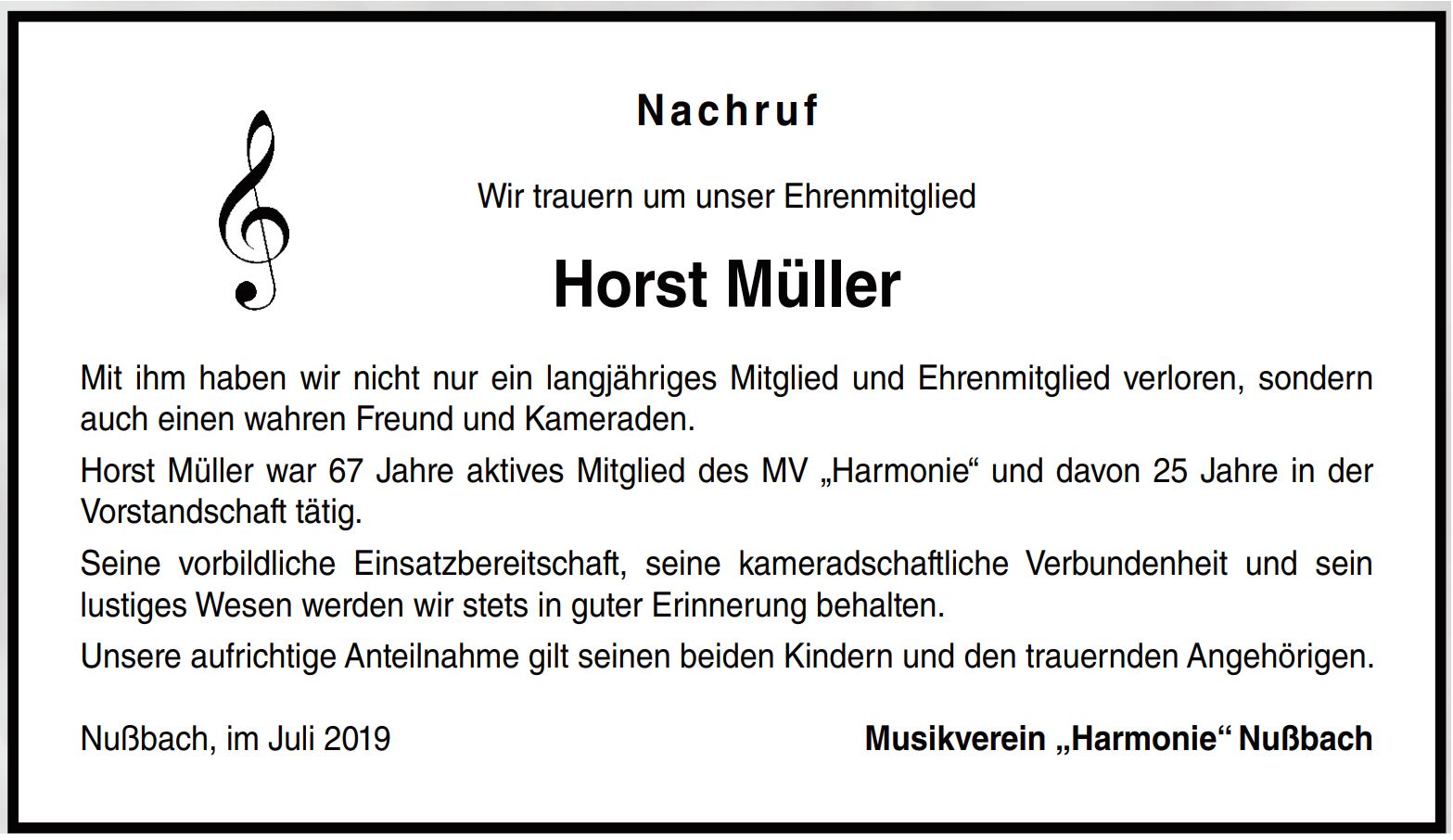 Beerdigung Von Ehrenmitglied Horst Muller Musikverein